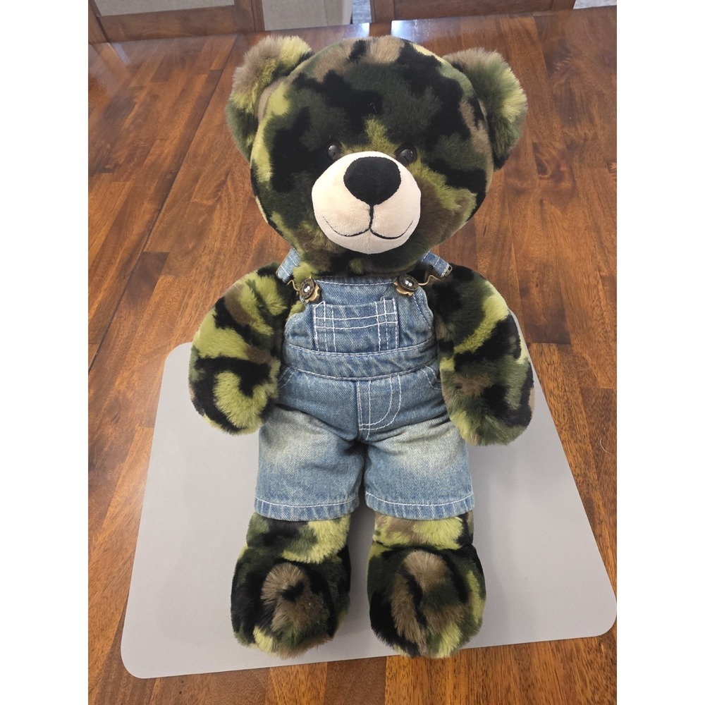 Build A Bear Military Green Camouflage Teddy Bear Plush Stuffed Animal 17" Tall